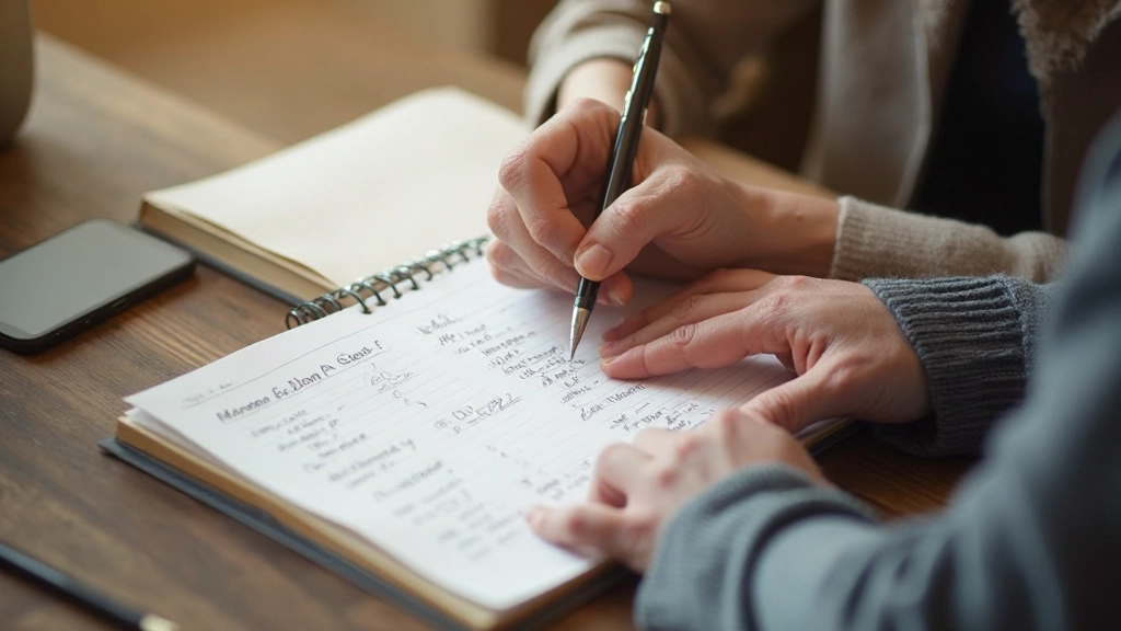 Hands writing down klein doelen en stappen in een planning document
