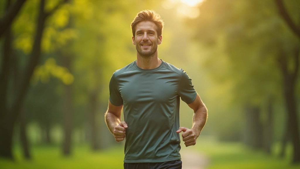 Persoon die buiten in de natuur loopt met zonnig weer en groene omgeving