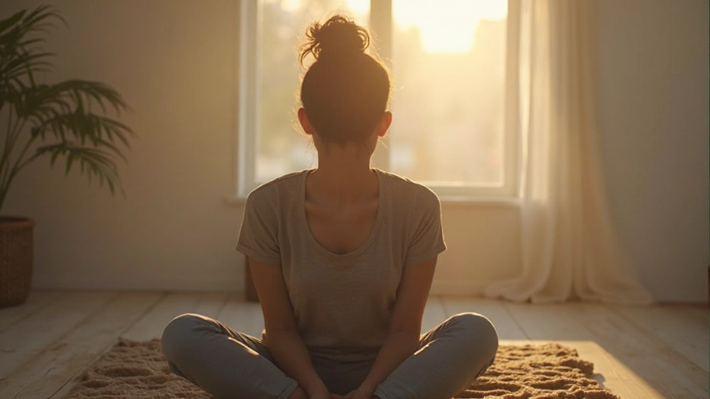 Persoon in reflectief moment, zittend in rustige omgeving met kopje koffie en denkende houding