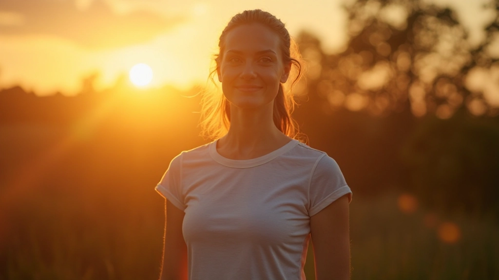 Persoon staat in zonsondergang met armen uitgestrekt voelt zich energiek en gemotiveerd